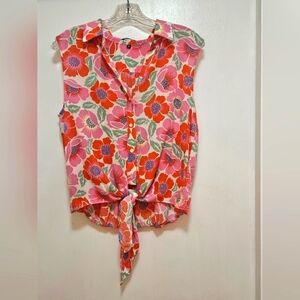 Theory Floral Tie-Front Blouse Size Medium